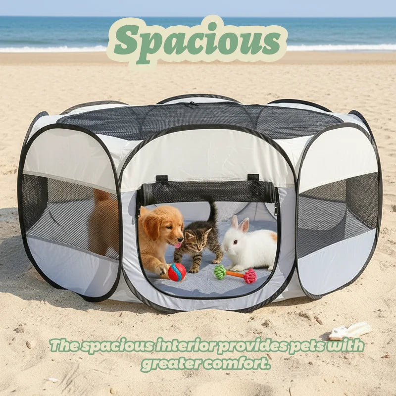 Foldable Jelieora Venture small animal playpen with cover, indoor/outdoor enclosure for chicks, puppies, kittens, and other small pets.
