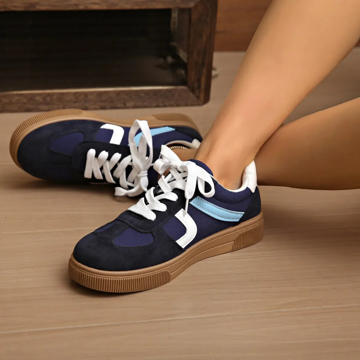 Women's Flat Casual Sports Sneakers | Lace-Up Rubber Sole