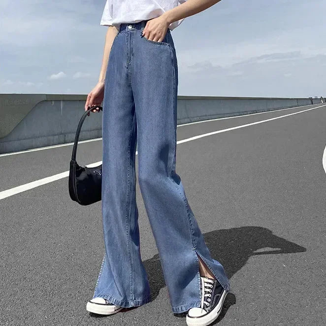 Women's high waist wide leg jeans by Jelieora Venture, featuring a relaxed fit and classic denim style.