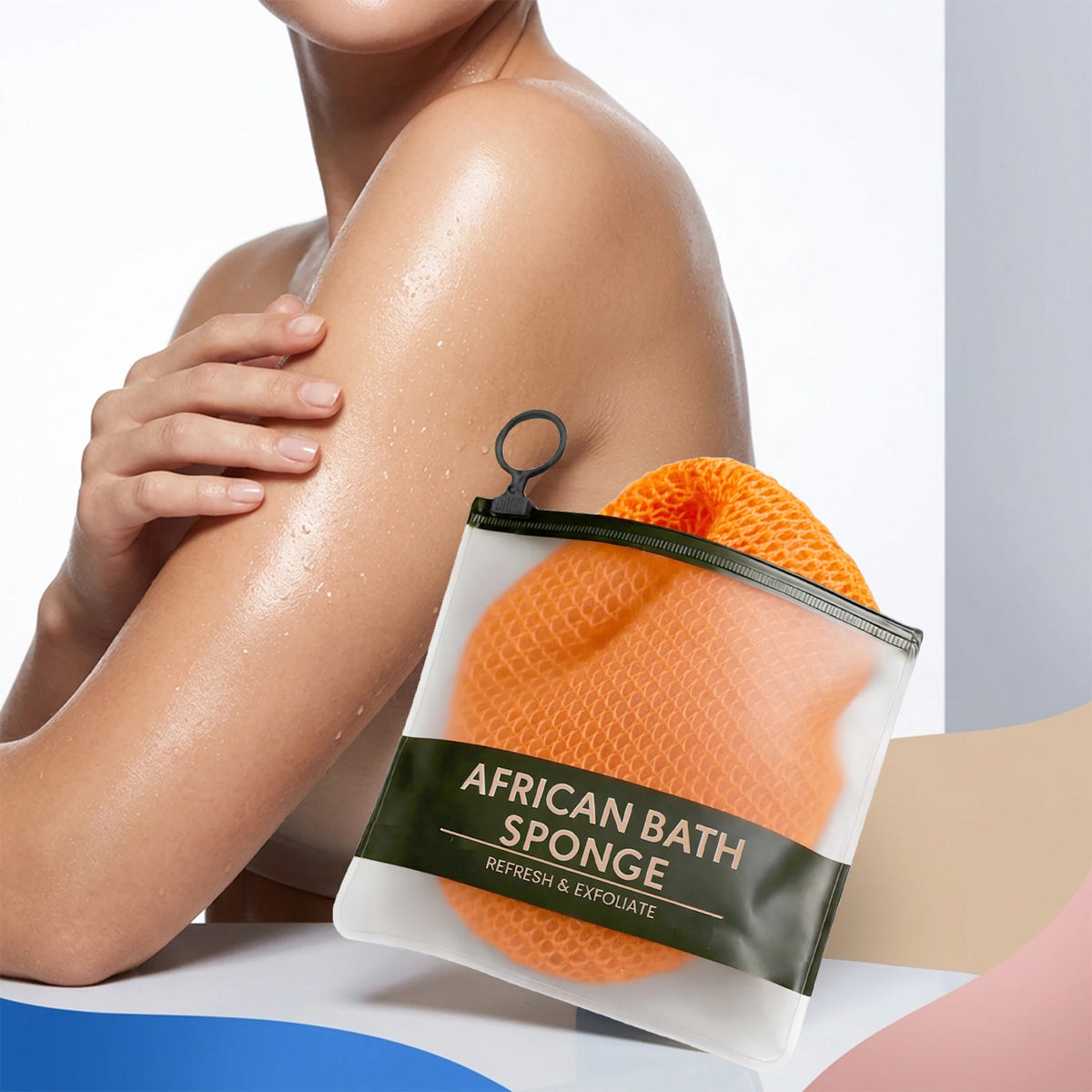 Jelieora Venture African net sponge exfoliating body scrubber, long nylon bath net for soft shower and back exfoliation.