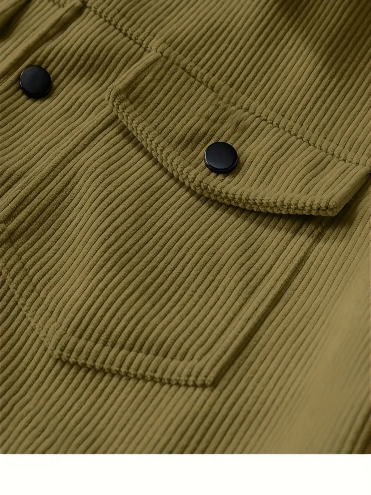 Men's Japanese style corduroy lapel jacket by Jelieora Venture, shown in dark green with front pockets and button closure.