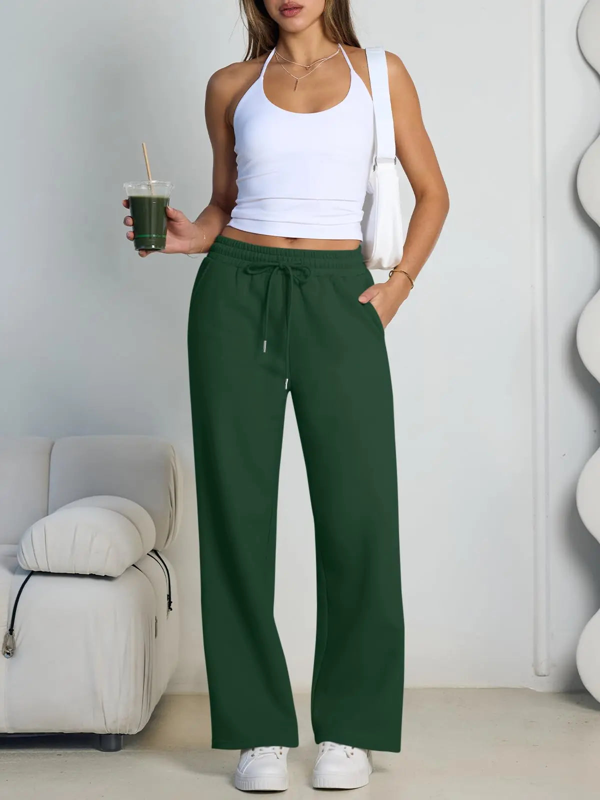 Women's wide leg jogger sweatpants by Jelieora Venture, soft fabric, relaxed fit, with an elastic waistband and side pockets.
