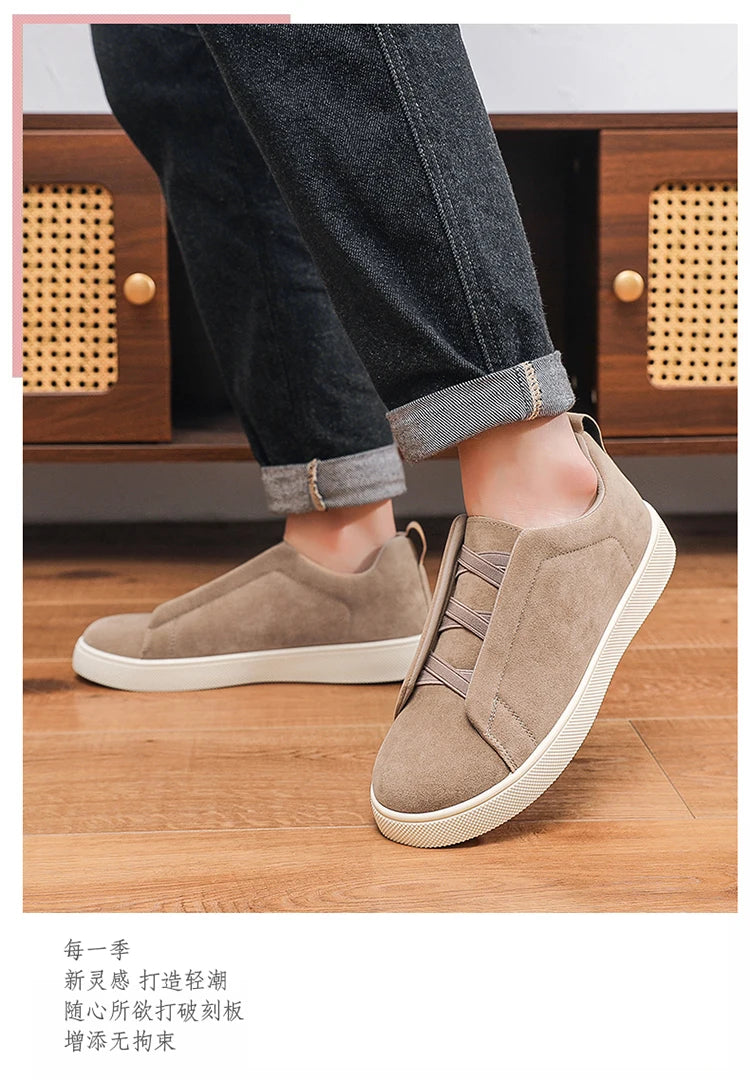 Men's suede leather casual shoes with thick soles by Jelieora Venture, featuring a stylish design and comfortable fit.