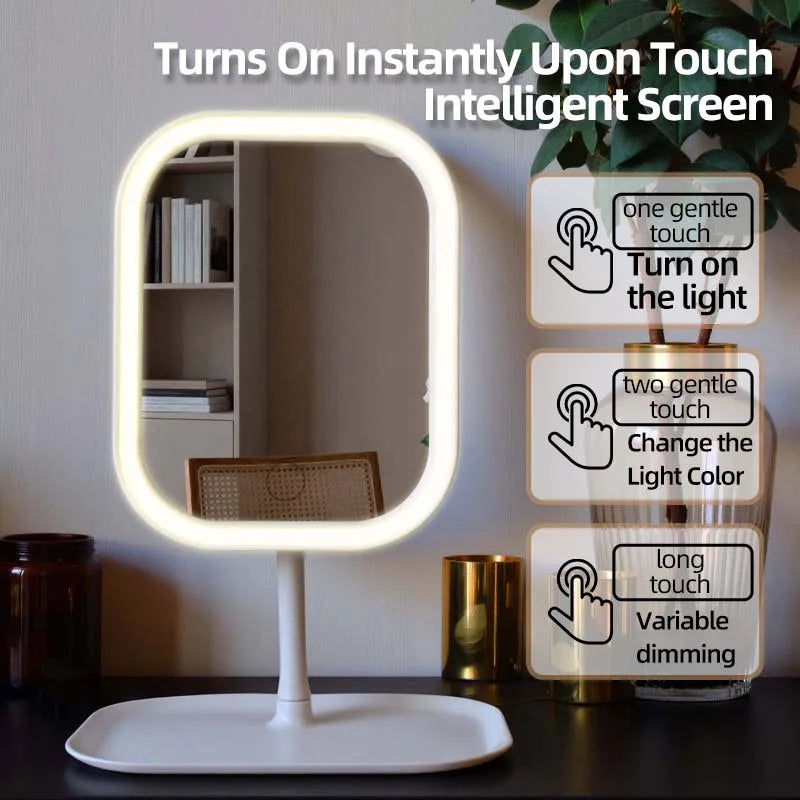 LED Desktop Vanity Mirror | 3 Colour Lights Touch Control Makeup Mirror