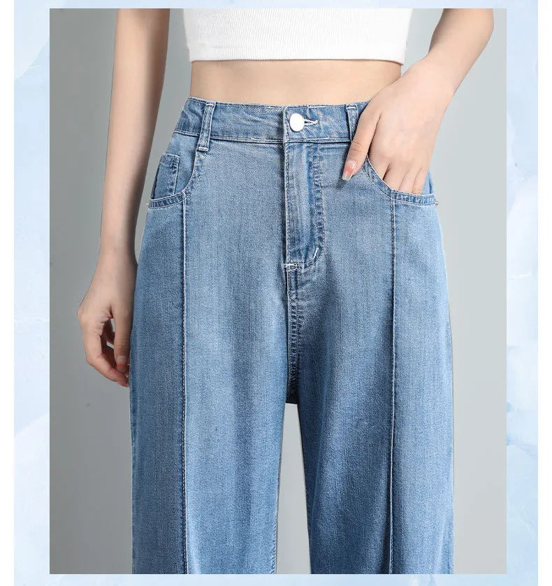 Women's high waist wide-leg jeans by Jelieora Venture, showing the relaxed fit and classic denim style.