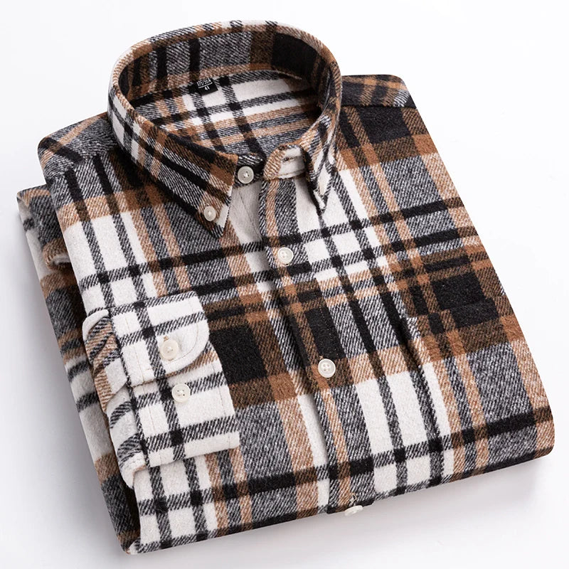 Jelieora Venture men's 100% cotton herringbone plaid shirt in various sizes up to 7XL, featuring classic pattern and button-front design.