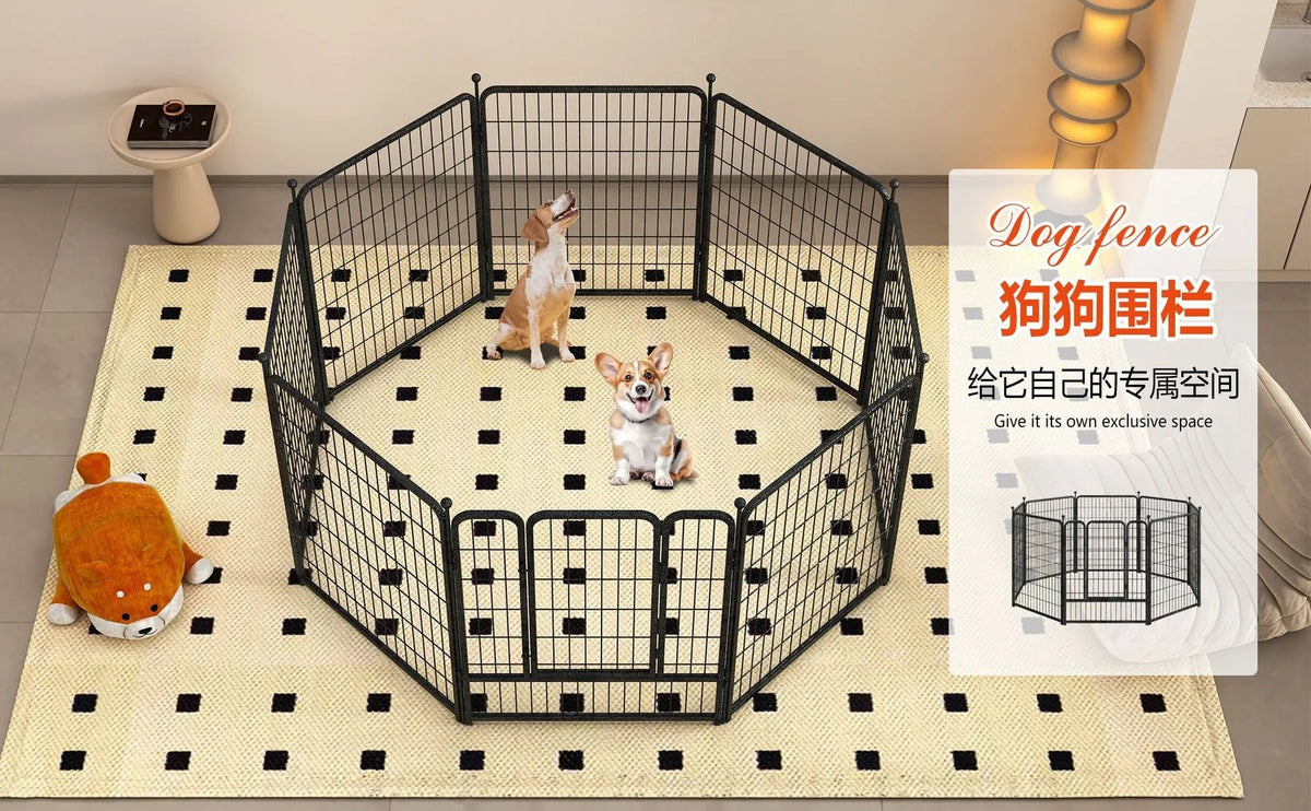 Jelieora Venture heavy duty dog playpen with ground stakes, indoor outdoor pet fence for puppy safety and containment.