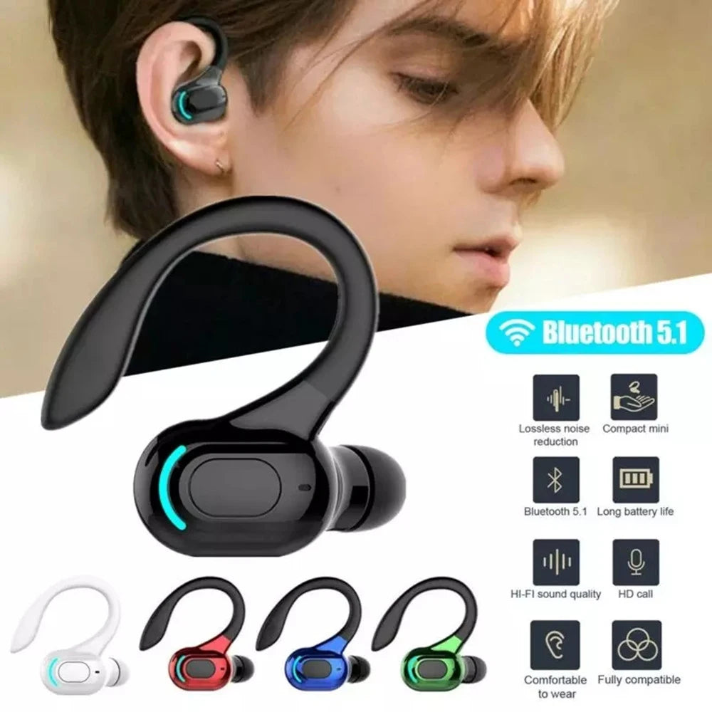Bluetooth 5.2 Single Ear Wireless Earphone with Mic – Waterproof Mini Ear Hook (1 Earbud)