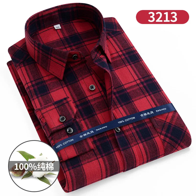 Men's cotton flannel plaid shirt by Jelieora Venture, extended sizes up to 11XL, shown in a classic checkered pattern.
