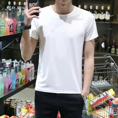 Men's casual round neck T-shirt by Jelieora Venture displayed on a white background. Soft fabric and classic fit.