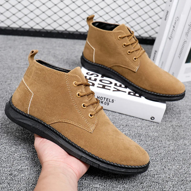 Men's High Top Faux Suede Lace-Up Casual Boots