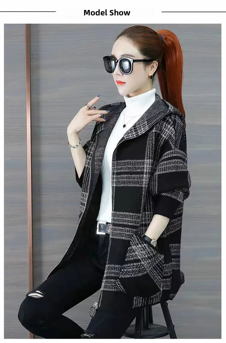 Women's plus size plaid fleece-lined coat by Jelieora Venture, showing the cozy plaid outer fabric and warm fleece lining.
