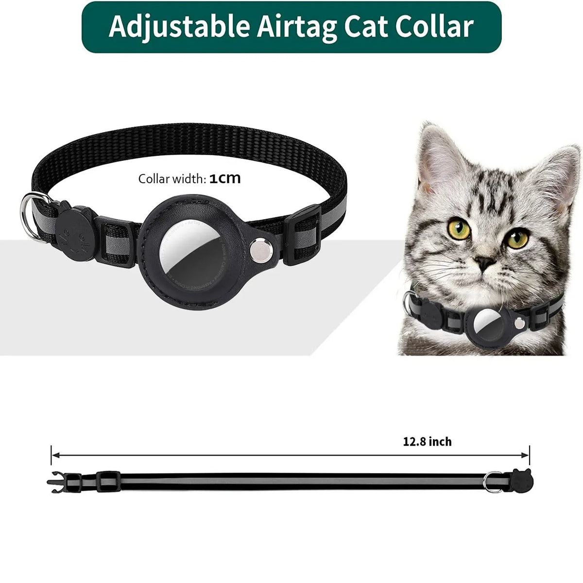 Jelieora Venture reflective nylon cat collar with bell, breakaway safety buckle, GPS tracker holder for kittens and small pets.