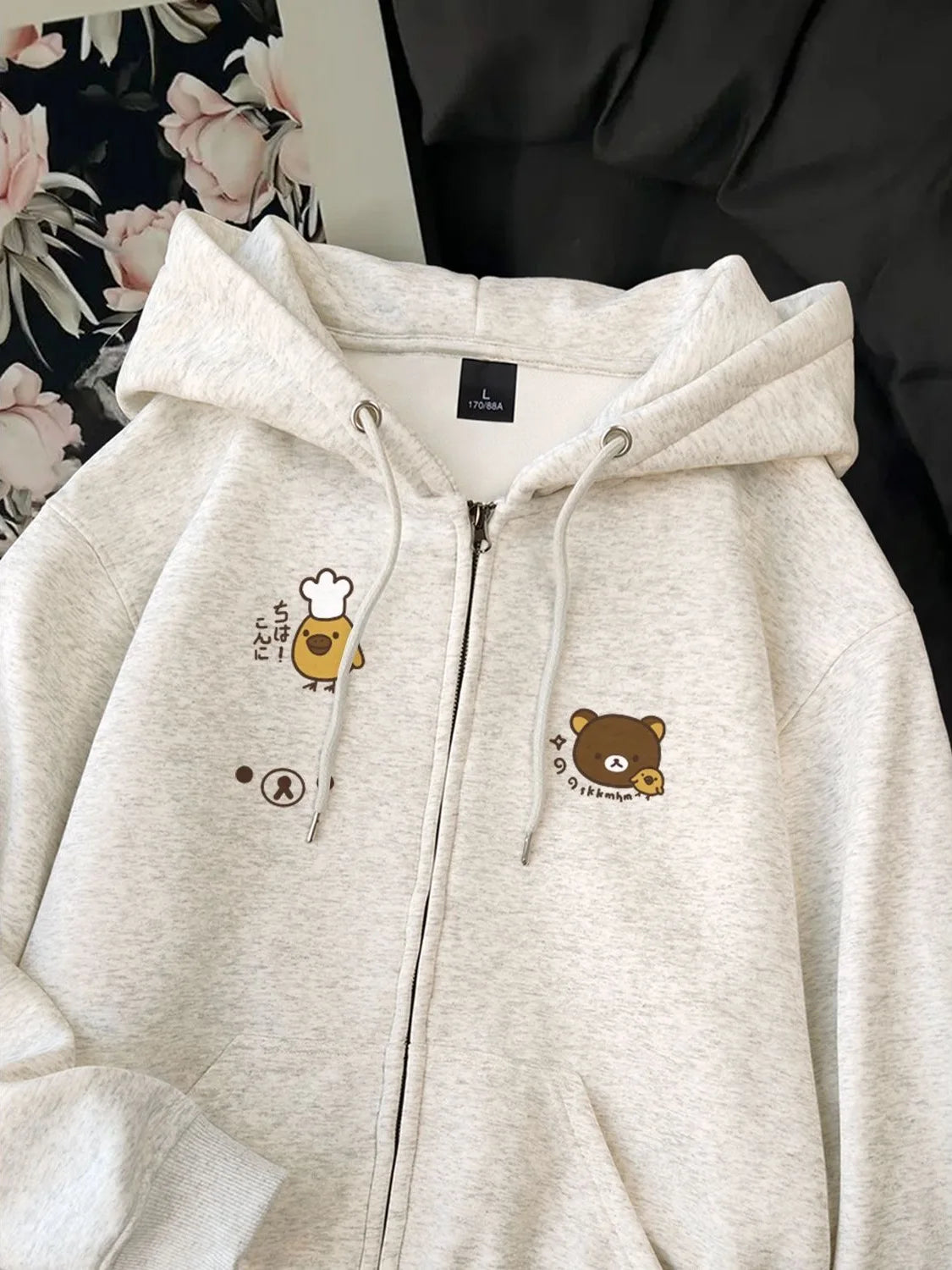 Women's Dog Print Zip Hoodie by Jelieora Venture featuring a colorful dog pattern on a casual zip-up hoodie.