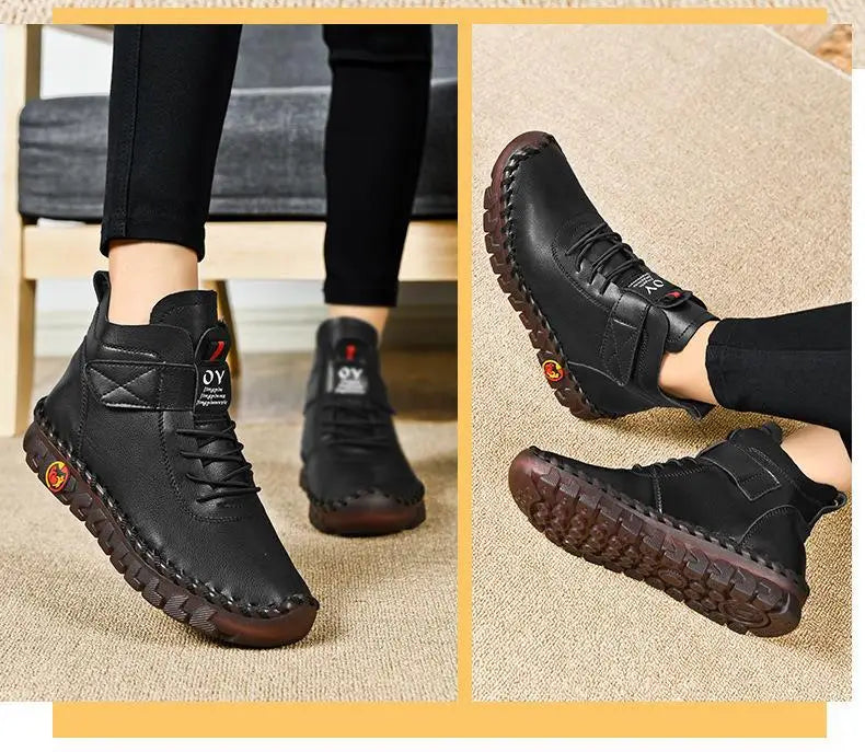 Women's waterproof ankle snow boots with faux fur lining from Jelieora Venture, featuring durable soles and stylish winter footwear.