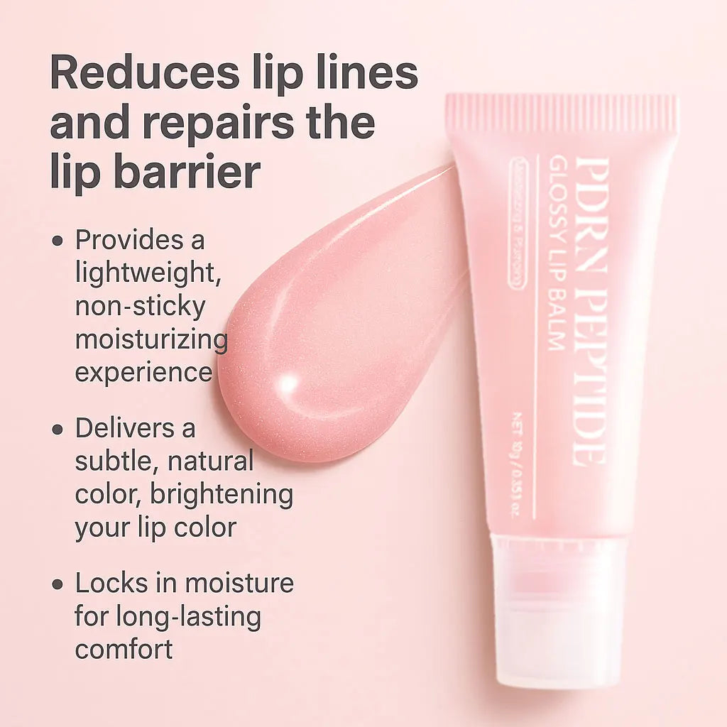 Jelieora Venture PDRN Peptide Jelly Gloss Balm in a clear jar, showing pink lip gloss with a glossy, moisturizing finish for plump lips.