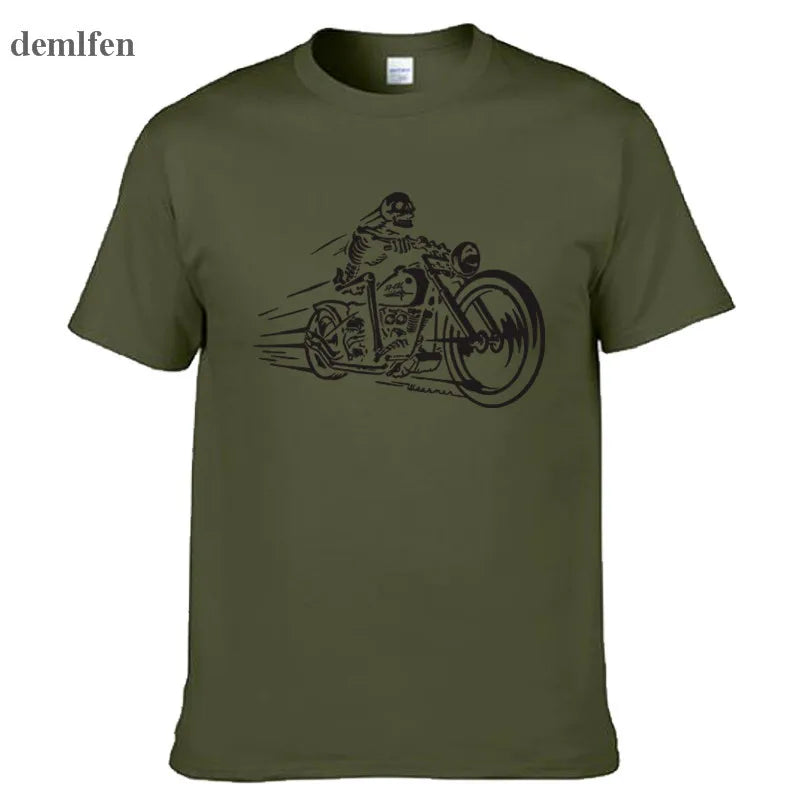 Men's 3D motorcycle biker print T-shirt by Jelieora Venture, featuring a bold graphic design on a casual black tee.