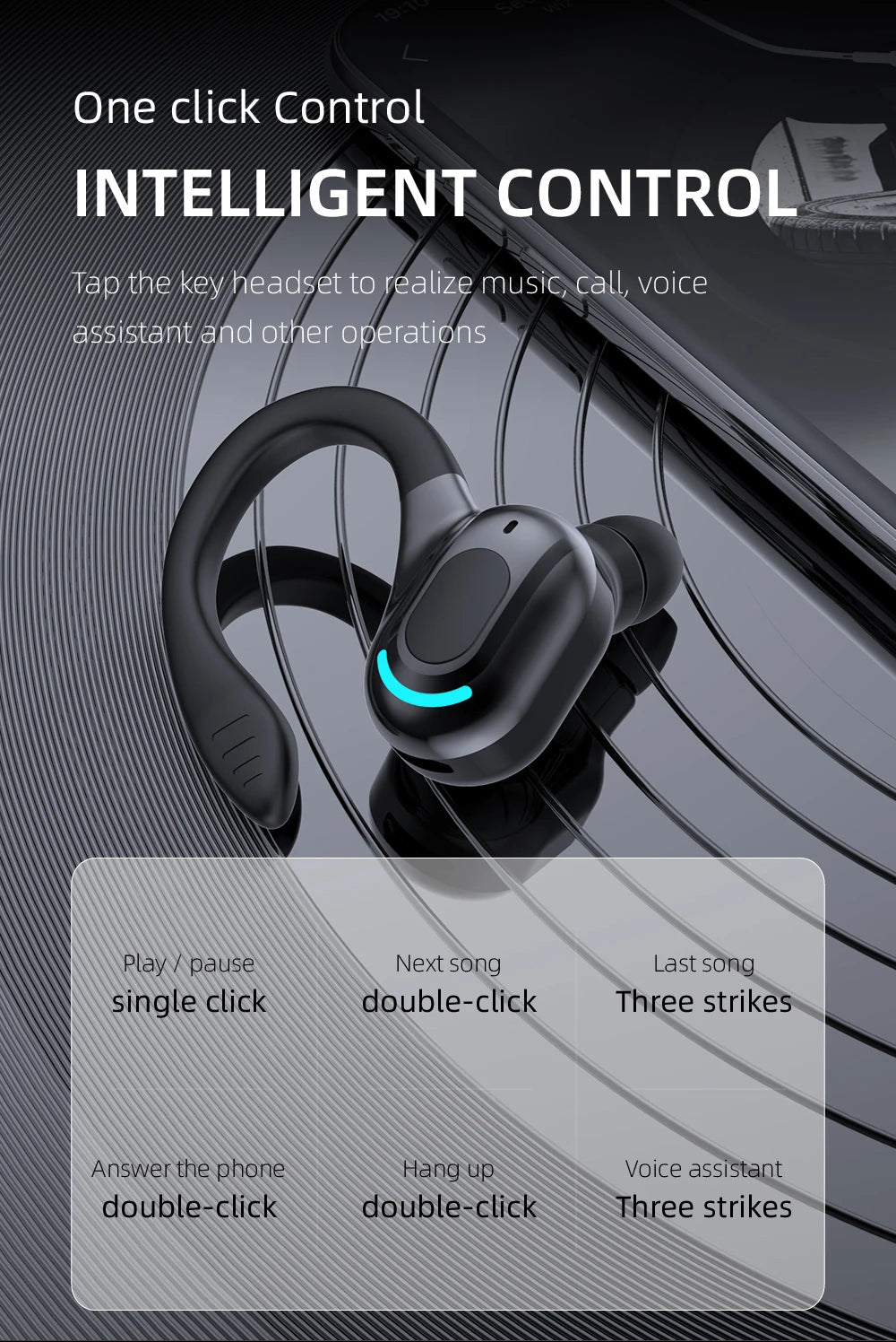 Bluetooth 5.2 Single Ear Wireless Earphone with Mic – Waterproof Mini Ear Hook (1 Earbud)