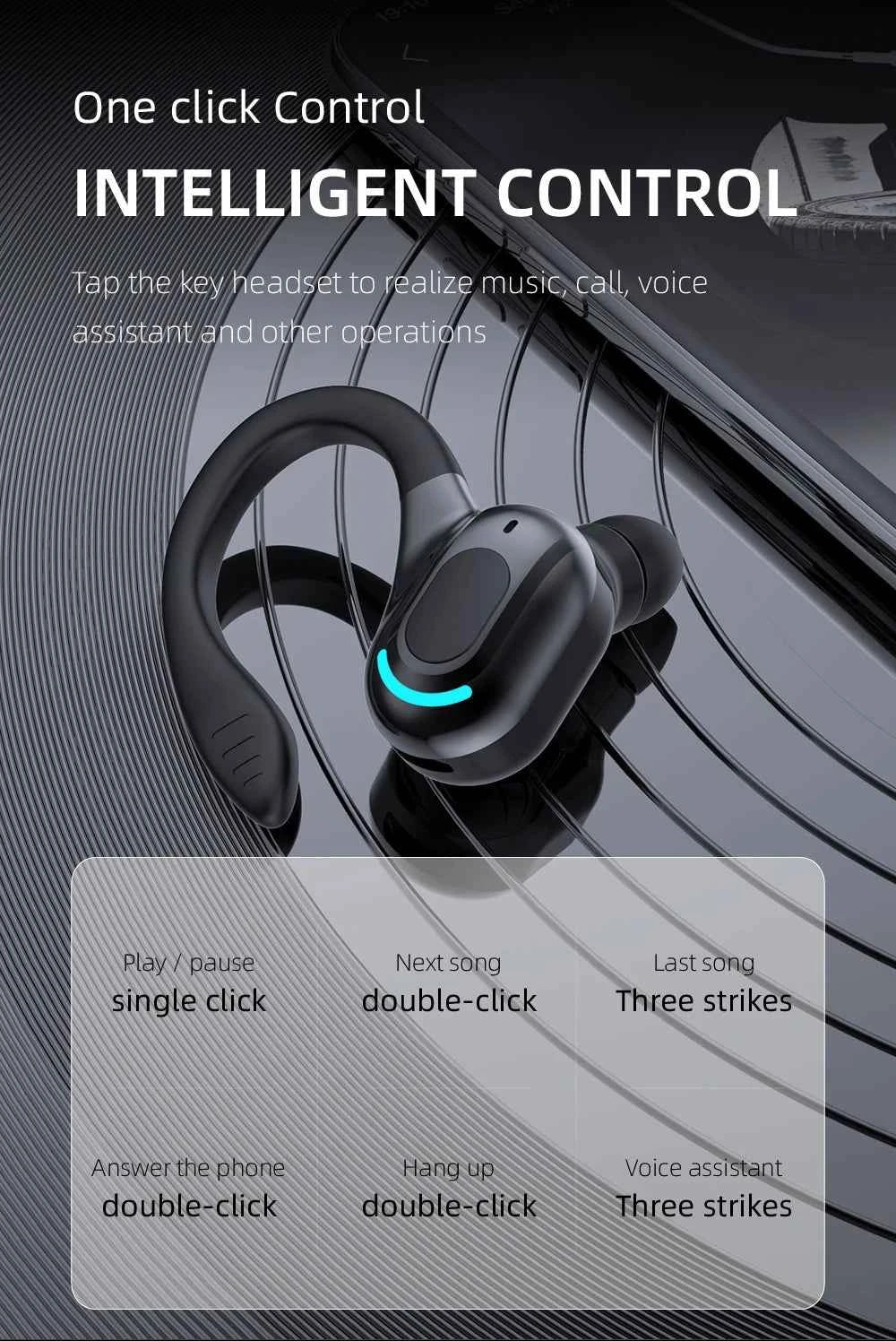 Bluetooth 5.2 Single Ear Wireless Earphone with Mic – Waterproof Mini Ear Hook (1 Earbud)