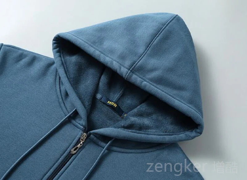 Men's plus size hooded zip sweatshirt by Jelieora Venture, featuring a front zipper, hood, and comfortable fit.