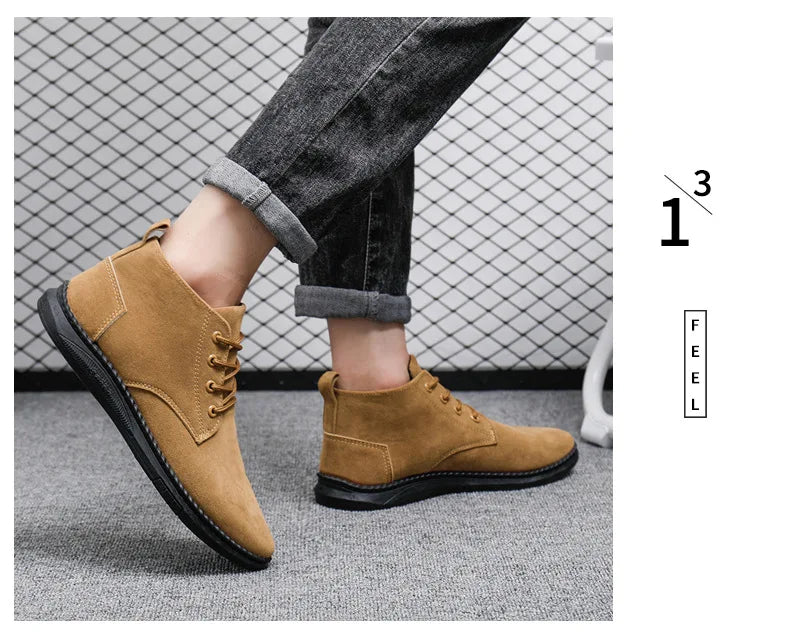 Men's High Top Faux Suede Lace-Up Casual Boots