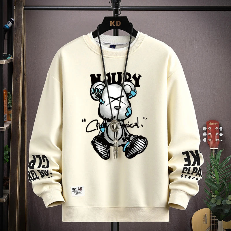 Men's Bear Print Sweatshirt by Jelieora Venture featuring a bold bear graphic on soft, comfortable fabric.
