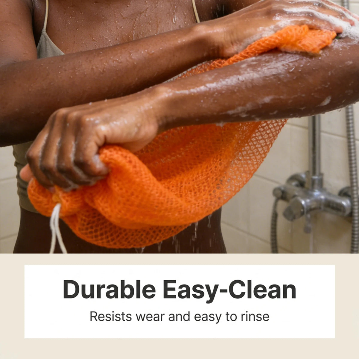 Jelieora Venture African net sponge exfoliating body scrubber, long nylon bath washcloth for soft shower and back exfoliation.