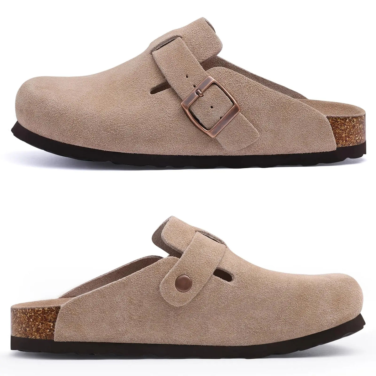 Women's suede cork footbed mule clogs by Jelieora Venture, featuring a stylish slip-on design and comfortable open-toe style.
