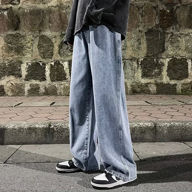 Men's wide-leg streetwear jeans by Jelieora Venture featuring a relaxed fit and classic denim design.