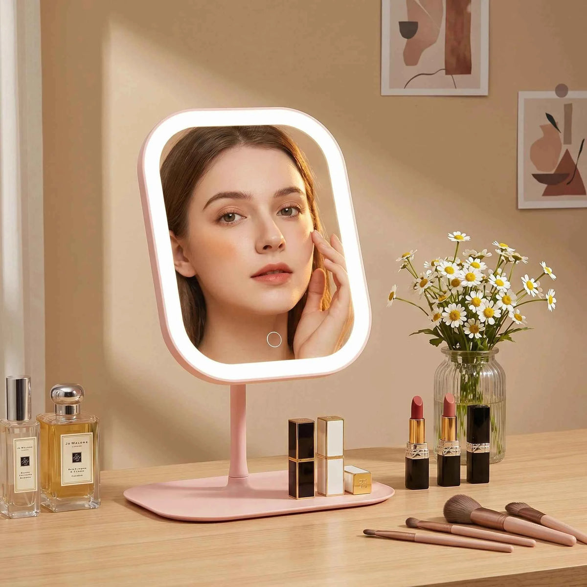 LED Desktop Vanity Mirror | 3 Colour Lights Touch Control Makeup Mirror