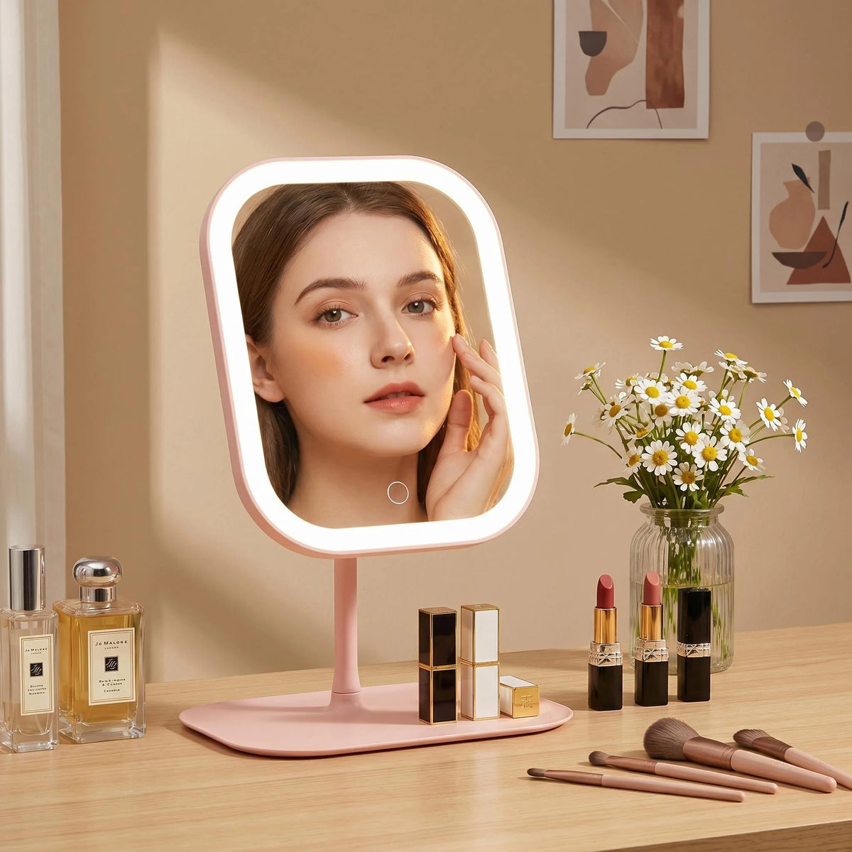 LED Desktop Vanity Mirror | 3 Colour Lights Touch Control Makeup Mirror