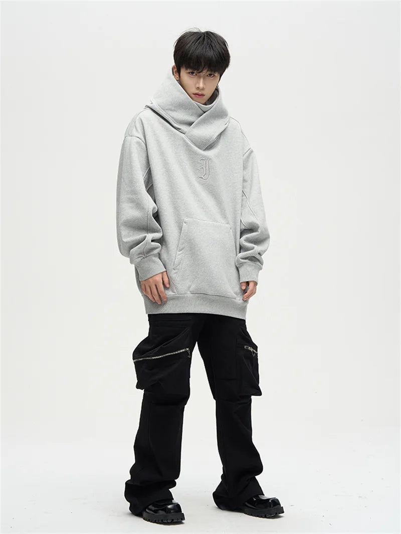 Men's black turtleneck hoodie by Jelieora Venture, featuring a comfortable fit and casual style, shown on a model.