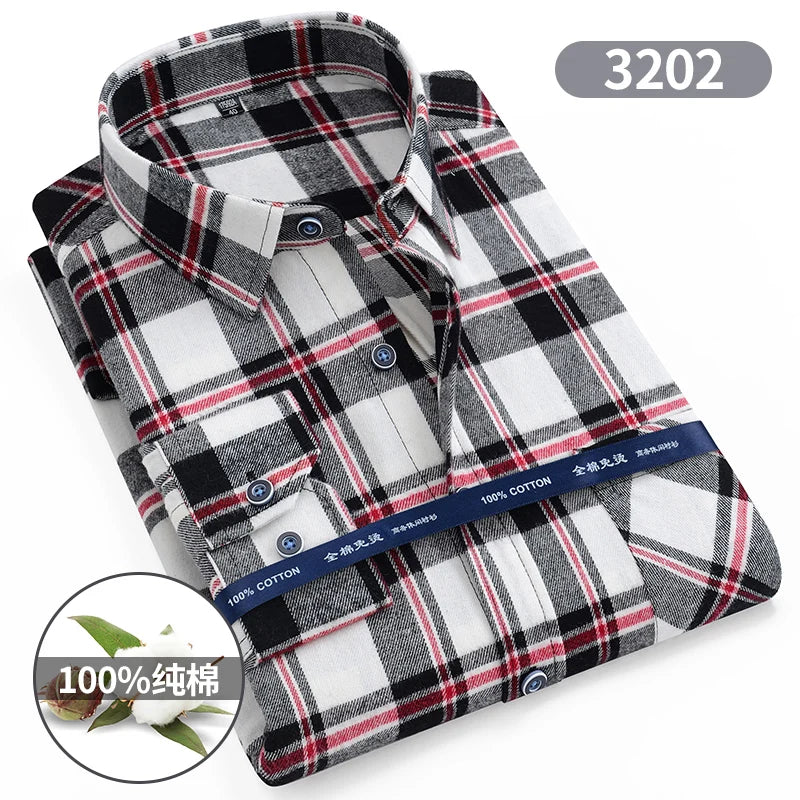 Men's cotton flannel plaid shirt by Jelieora Venture, shown in extended sizes up to 11XL, featuring a classic checkered pattern.