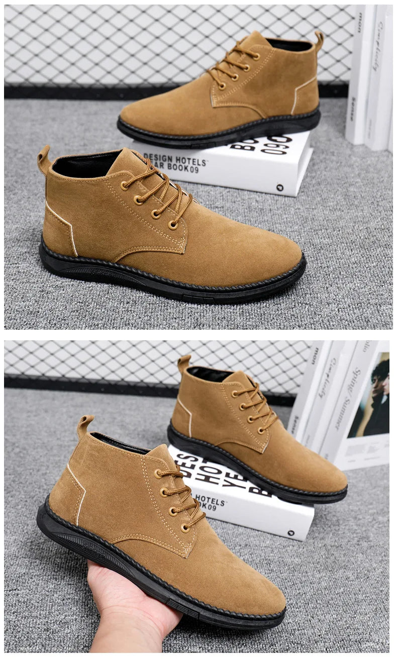 Men's High Top Faux Suede Lace-Up Casual Boots