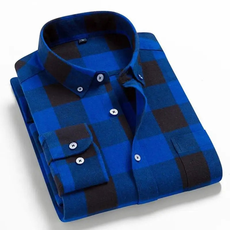 Men's Jelieora Venture 100% cotton flannel plaid shirt, shown in a classic red and black checkered pattern, casual top for men.