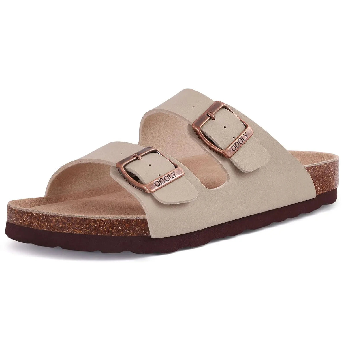 Women's cork sole suede mule clogs with adjustable buckle from Jelieora Venture, featuring stylish and comfortable footwear design.