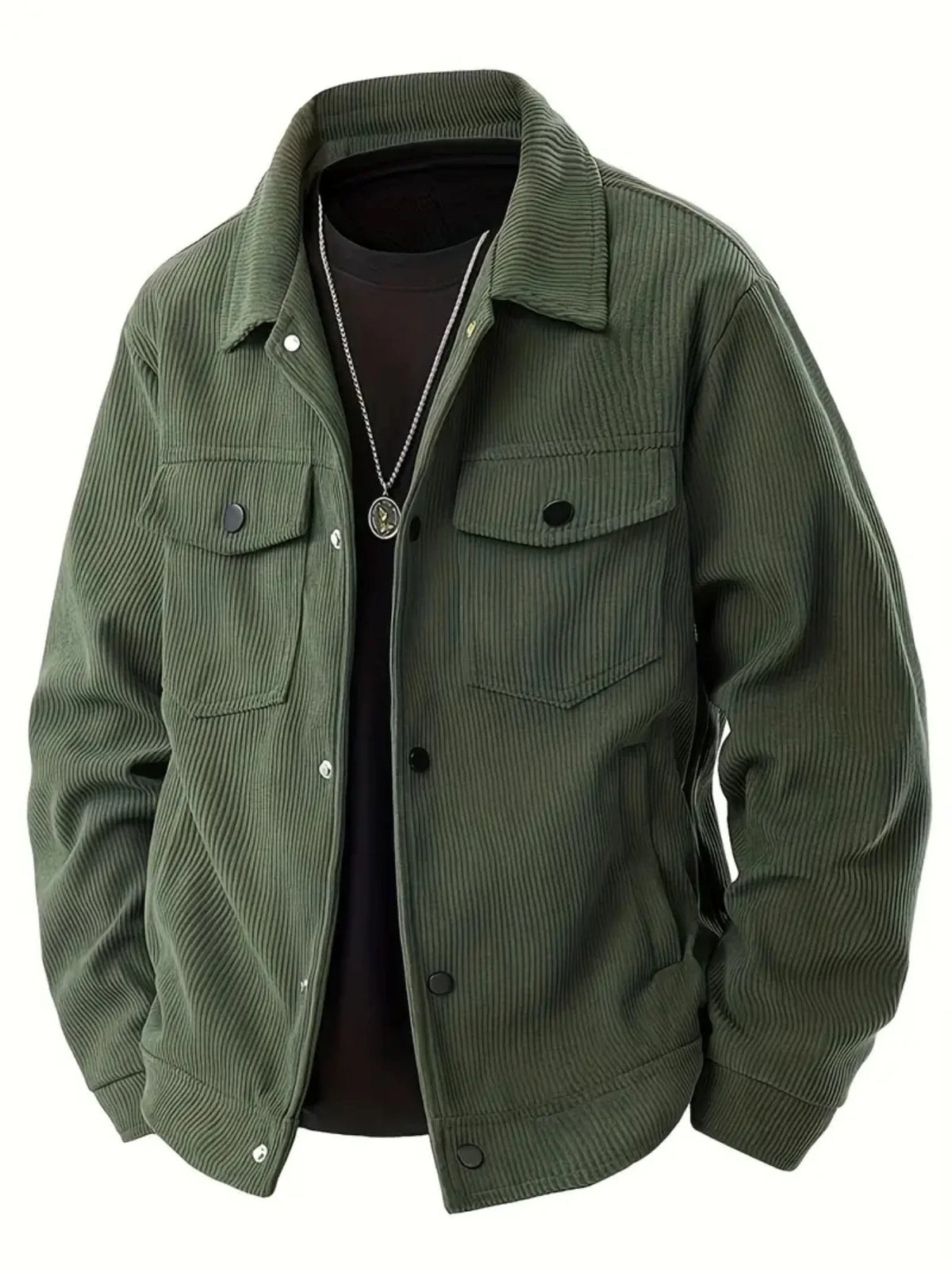 Men's Japanese style corduroy lapel jacket in dark color, stylish outerwear from Jelieora Venture, featuring a classic lapel design.