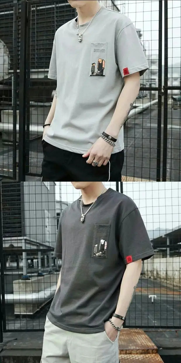 Men's casual round neck T-shirt by Jelieora Venture, displayed on a hanger, in a solid color fabric with a relaxed fit.