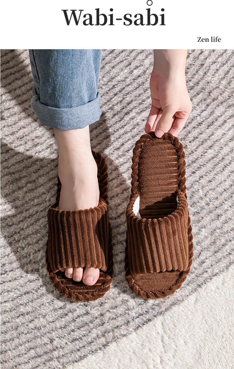 Men's open toe slippers by Jelieora Venture featuring soft fabric and comfortable sole, perfect for relaxing at home.
