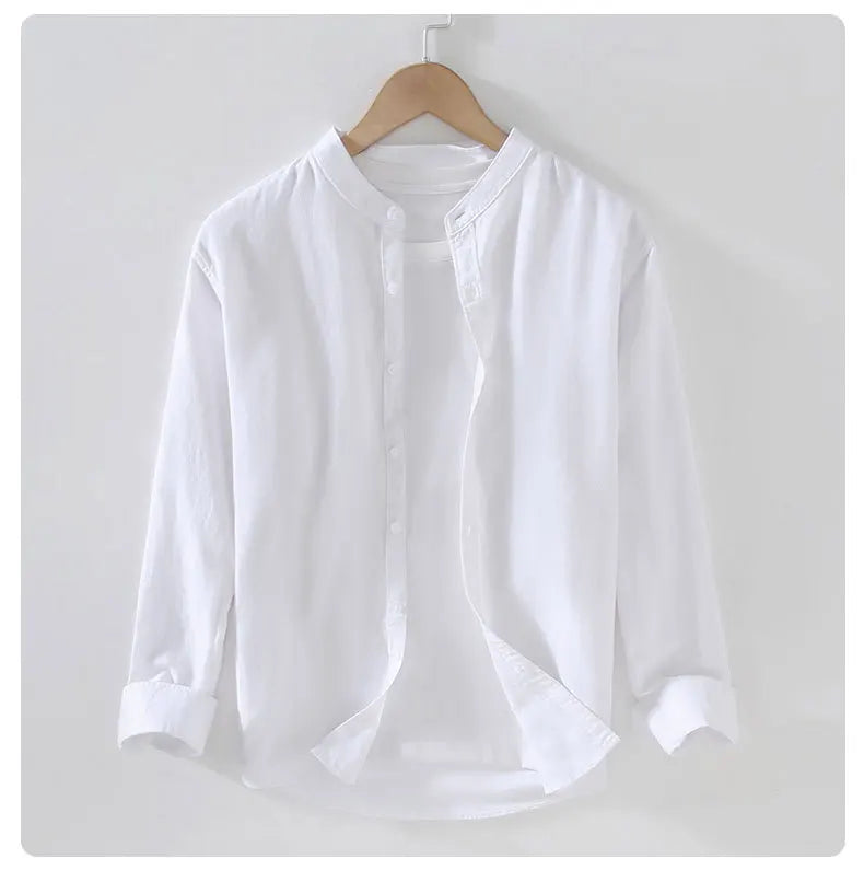 Men's linen long sleeve shirt by Jelieora Venture, light and breathable fabric, shown in a relaxed fit with a button-down collar.