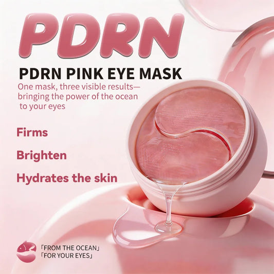 Jelieora Venture PDRN Pink Under-Eye Mask for dark circles and puffiness, slip-resistant collagen eye patches for youthful skin.