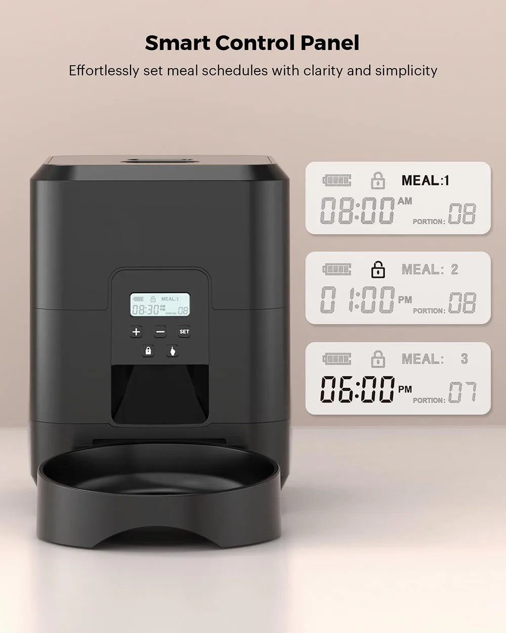Automatic Jelieora Venture smart pet feeder with timed, quantitative food dispenser for cats and dogs, featuring a bowl for easy feeding.