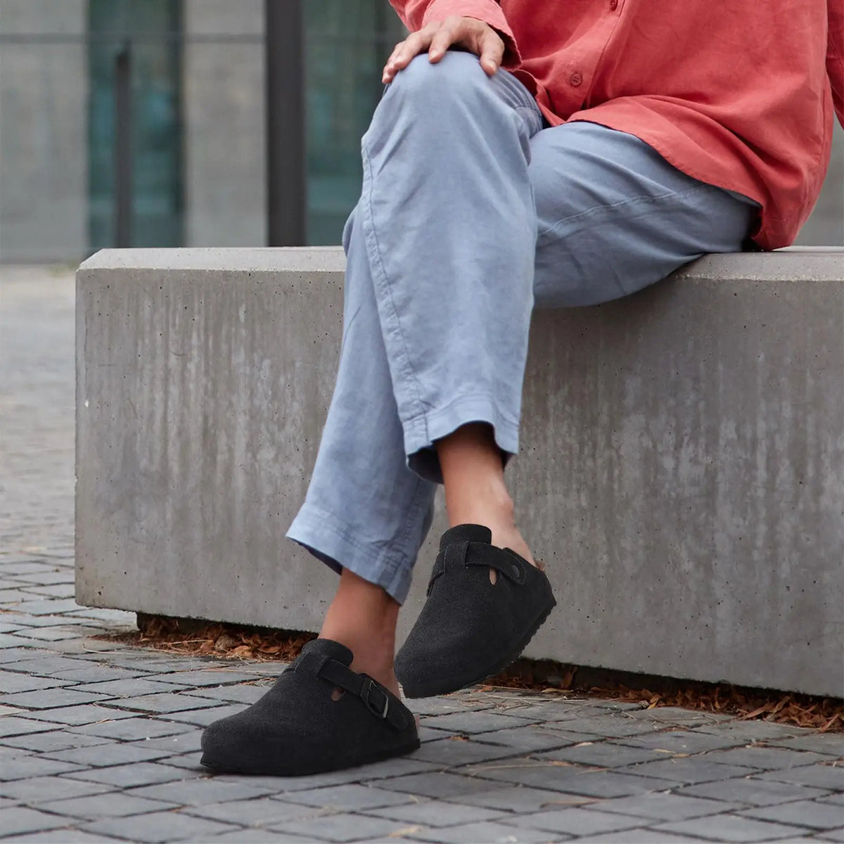 Women's suede cork footbed mule clogs by Jelieora Venture featuring a stylish slip-on design and comfortable sole.