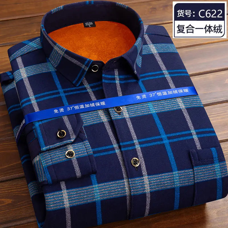 Men's fleece-lined plaid shirt jacket by Jelieora Venture, showing front view with button closure and classic plaid pattern.