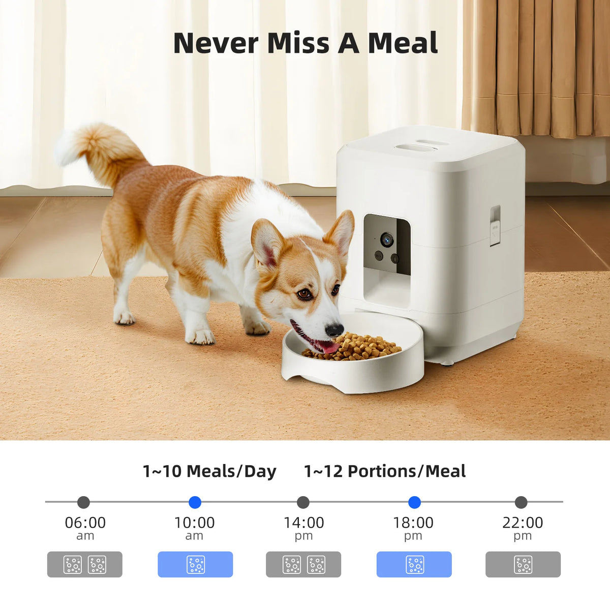 Jelieora Venture 2L automatic pet feeder with Wi-Fi, camera, and remote app control for cats and dogs, no power plug included.
