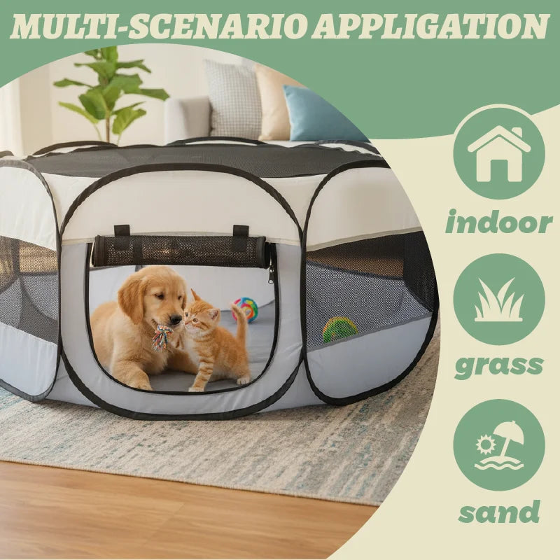 Foldable Jelieora Venture small animal playpen with cover, ideal for indoor and outdoor use for chicks, puppies, kittens, and other small pets.