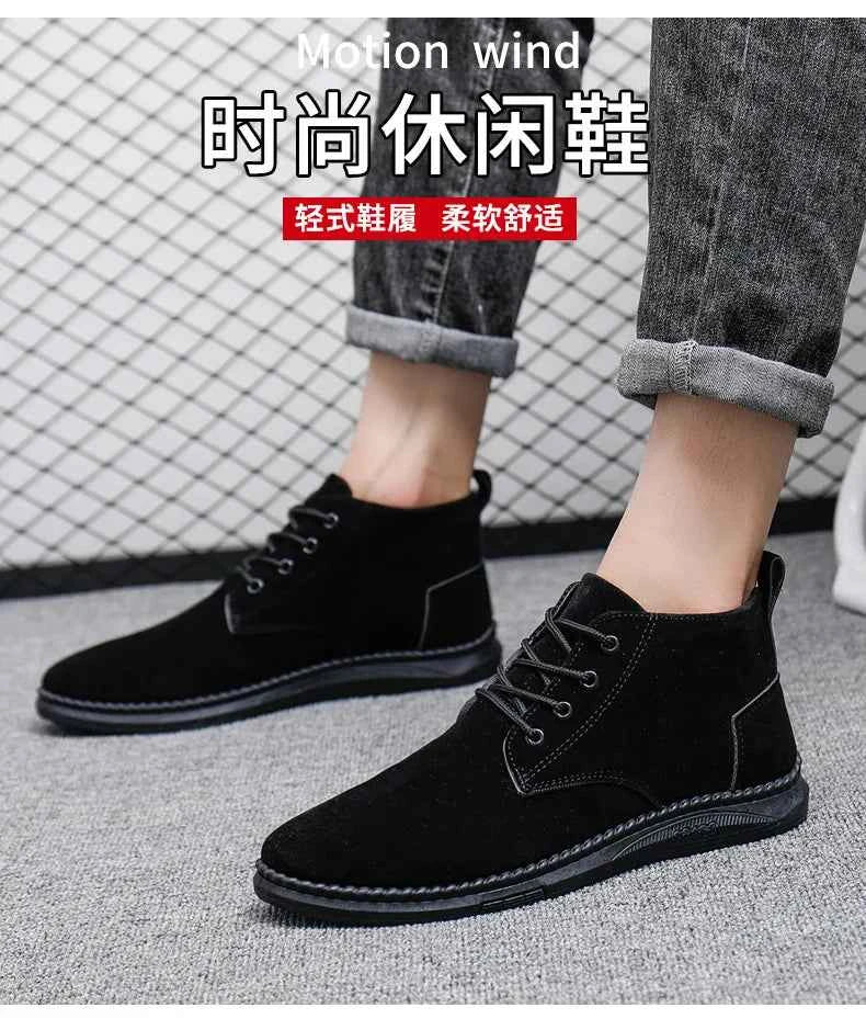 Men's High Top Faux Suede Lace-Up Casual Boots
