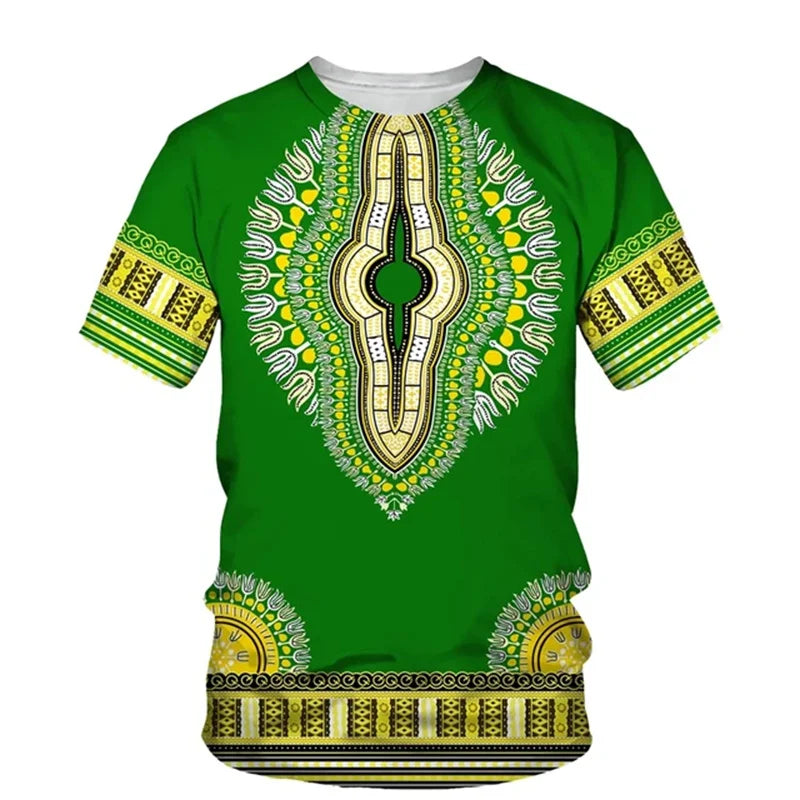 Men's African print T-shirt by Jelieora Venture featuring vibrant, bold patterns and a comfortable fit.