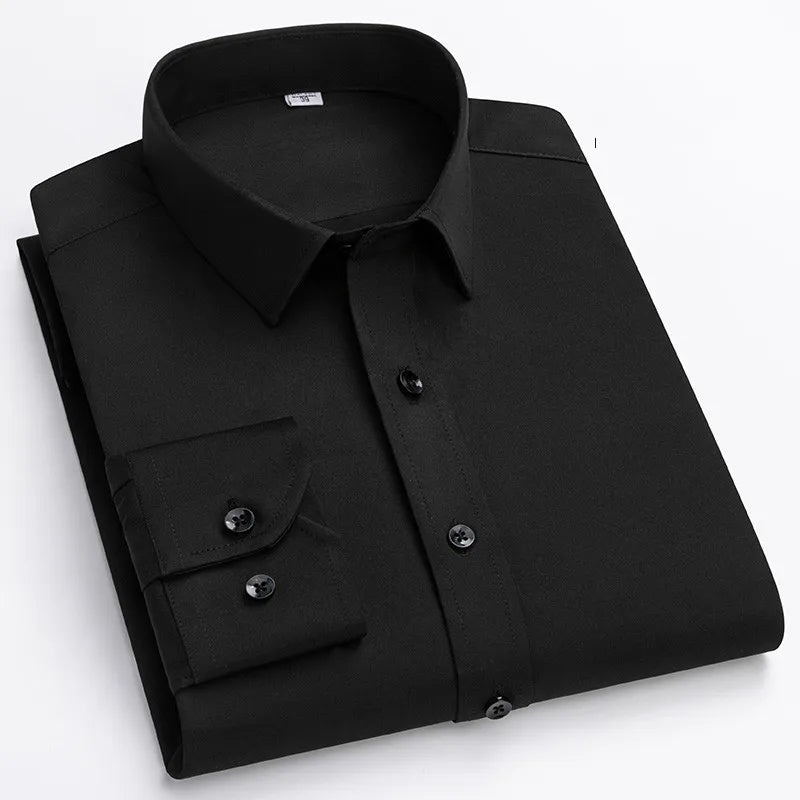 Men's slim fit long sleeve shirt by Jelieora Venture, shown in dark blue with button-up front and collar.