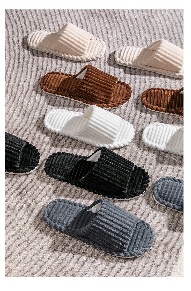 Men's open toe slippers by Jelieora Venture featuring soft fabric and comfortable design for casual indoor wear.
